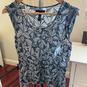 Banana Republic Sleeveless Printed Top with Beaded Neckline and Waist Tie